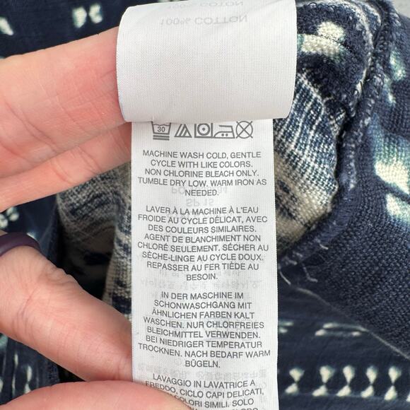 J. Crew Navy Blue Tie Dye Print Woven Canvas 100% Cotton V-neck Sheath Dress - Picture 12 of 12